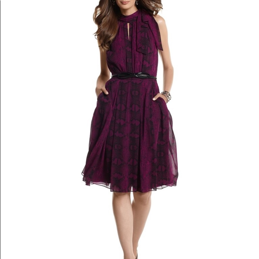 Tie-Neck Amethysts Snake-Print Dress